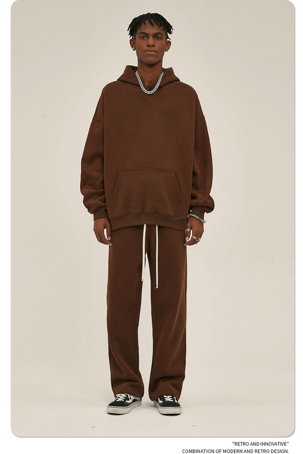 2025 Autumn/Winter New Arrival: Oversized Fleece-Lined Trendy Men's Hoodie and Pants Set 132