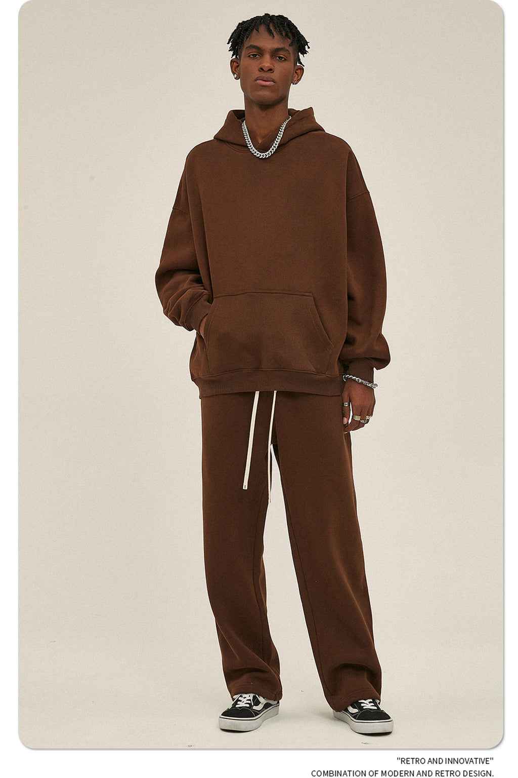 2025 Autumn/Winter New Arrival: Oversized Fleece-Lined Trendy Men's Hoodie and Pants Set 132