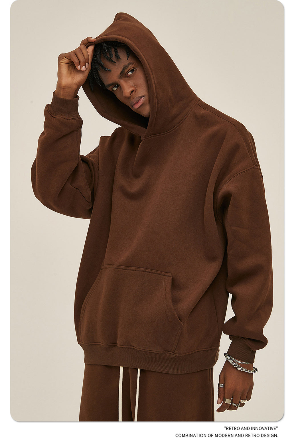 2025 Autumn/Winter New Arrival: Oversized Fleece-Lined Trendy Men's Hoodie and Pants Set 132