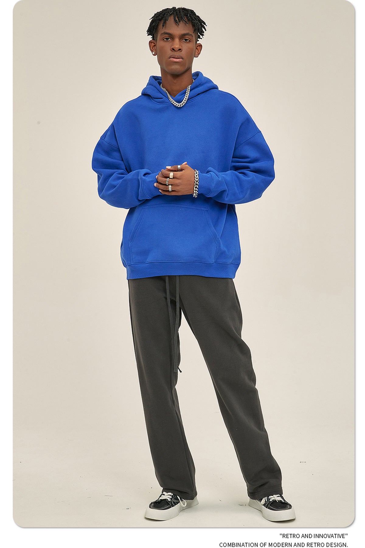 2025 Autumn/Winter New Arrival: Oversized Fleece-Lined Trendy Men's Hoodie and Pants Set 132