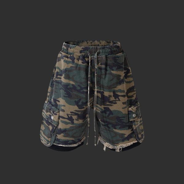 Camo Cargo Shorts Men Frayed Hem Oversized Streetwear Shorts | FlipFit