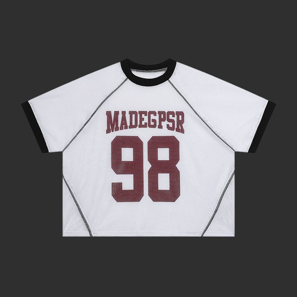 Mesh Football Jersey T-Shirt Men Varsity Number Print Oversized Streetwear Tee | FlipFit
