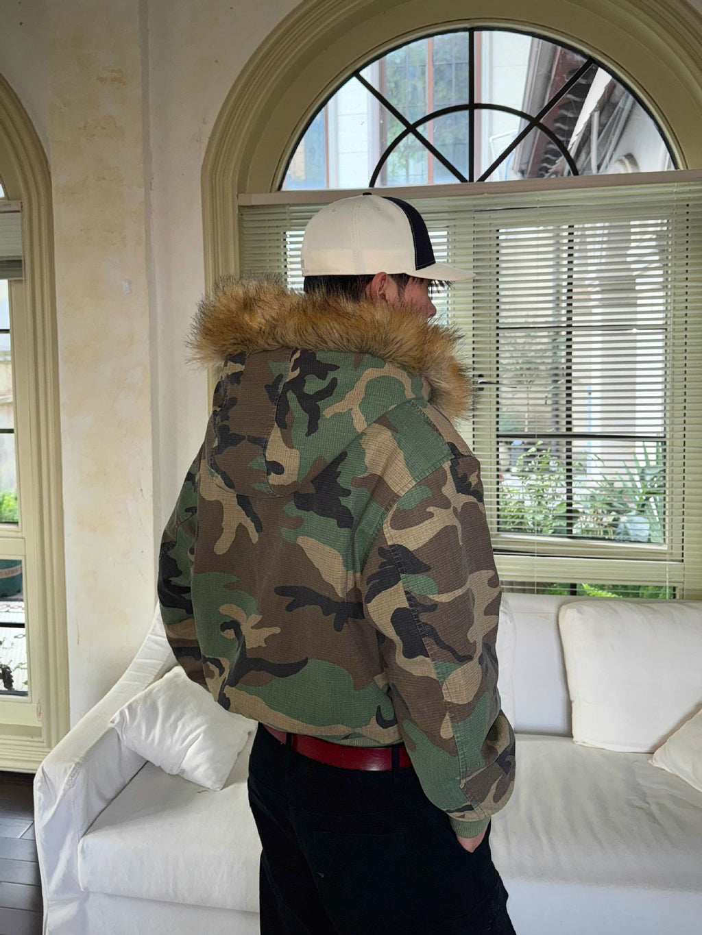 2024 New Reversible Camouflage Jacket with Faux Fur Collar, Fleece-Lined and Thickened Cotton Coat for Men, Trendy Cotton-Padded Jacket 161