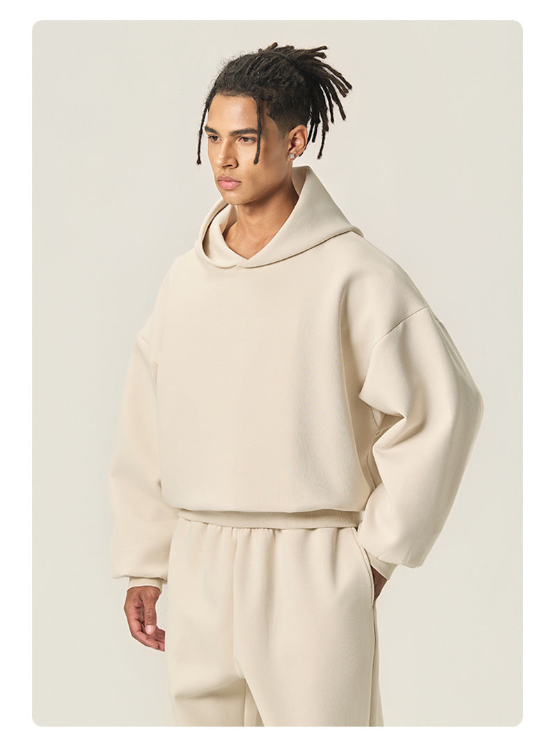 RS Men's Clothing | Boxy Square Fit Short & Wide 350G Hooded Sweatshirt, Cross-border Trendy American Style Hooded Sweatshirt for Men 140