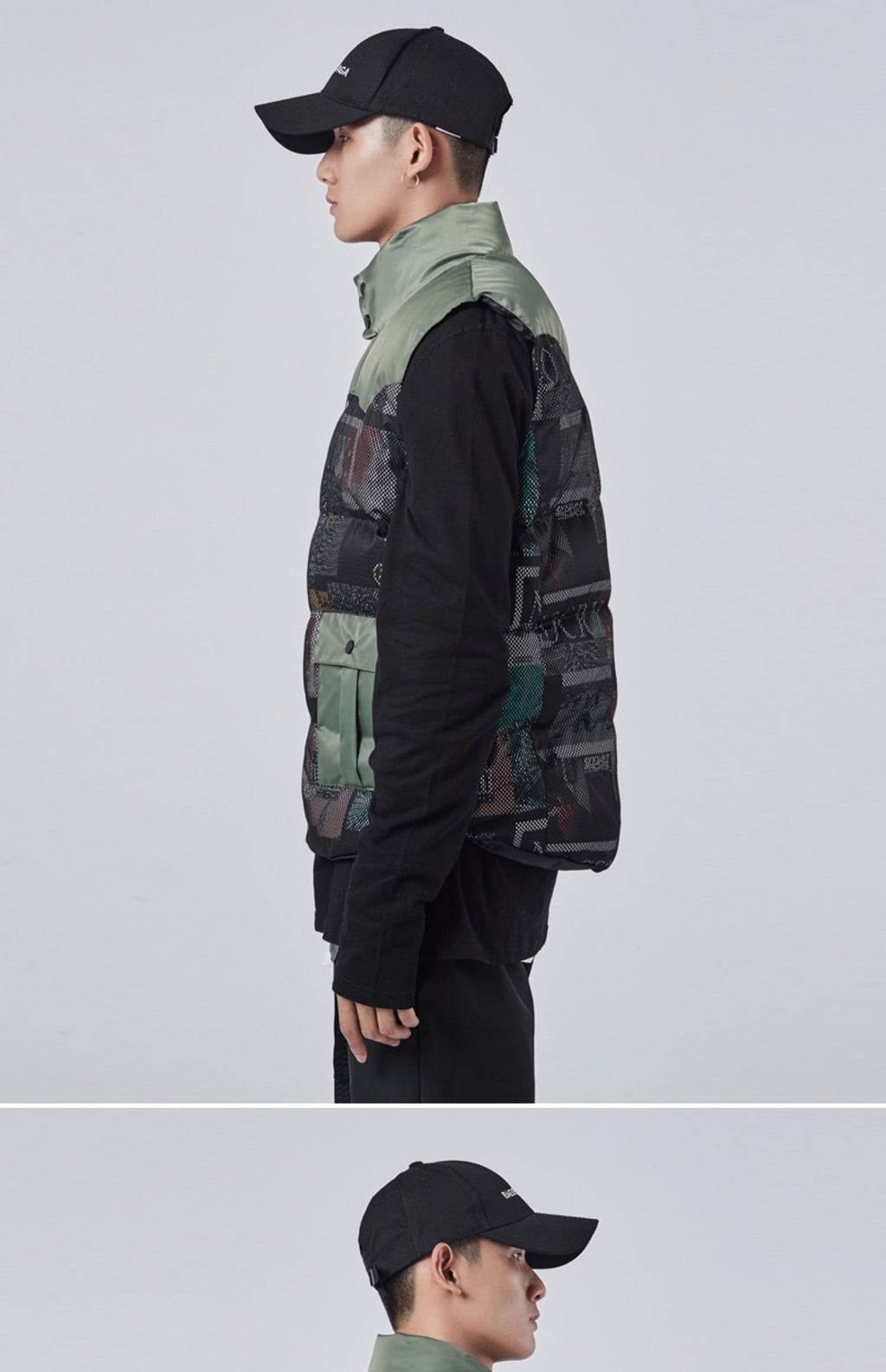 2024 Tooling Cotton Stitching Mesh Camouflage Vest Men's Autumn and Winter Waistcoat Vertical Collar Fashion Brand Men's Cotton Vest 157