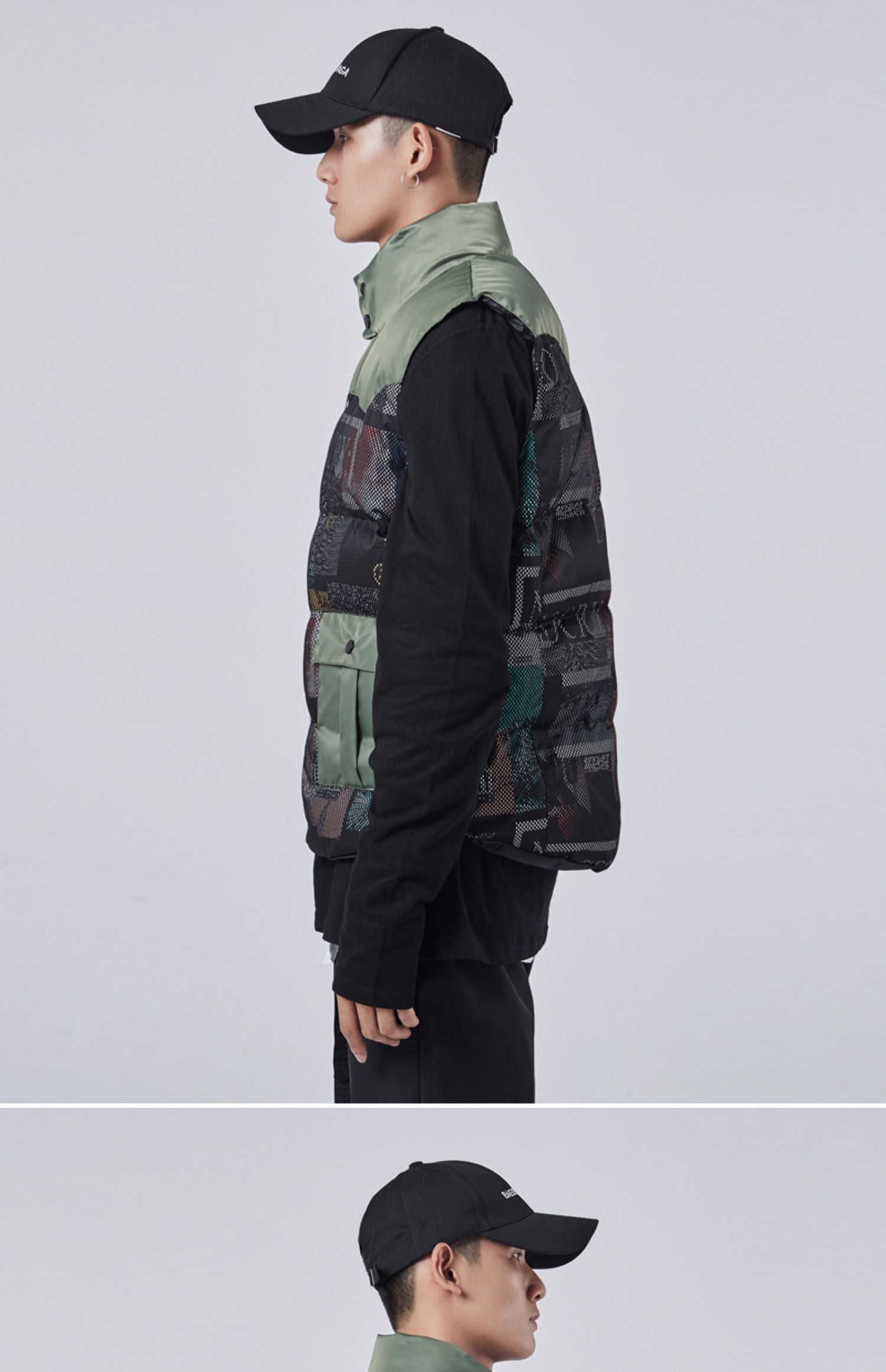 2024 Tooling Cotton Stitching Mesh Camouflage Vest Men's Autumn and Winter Waistcoat Vertical Collar Fashion Brand Men's Cotton Vest 157