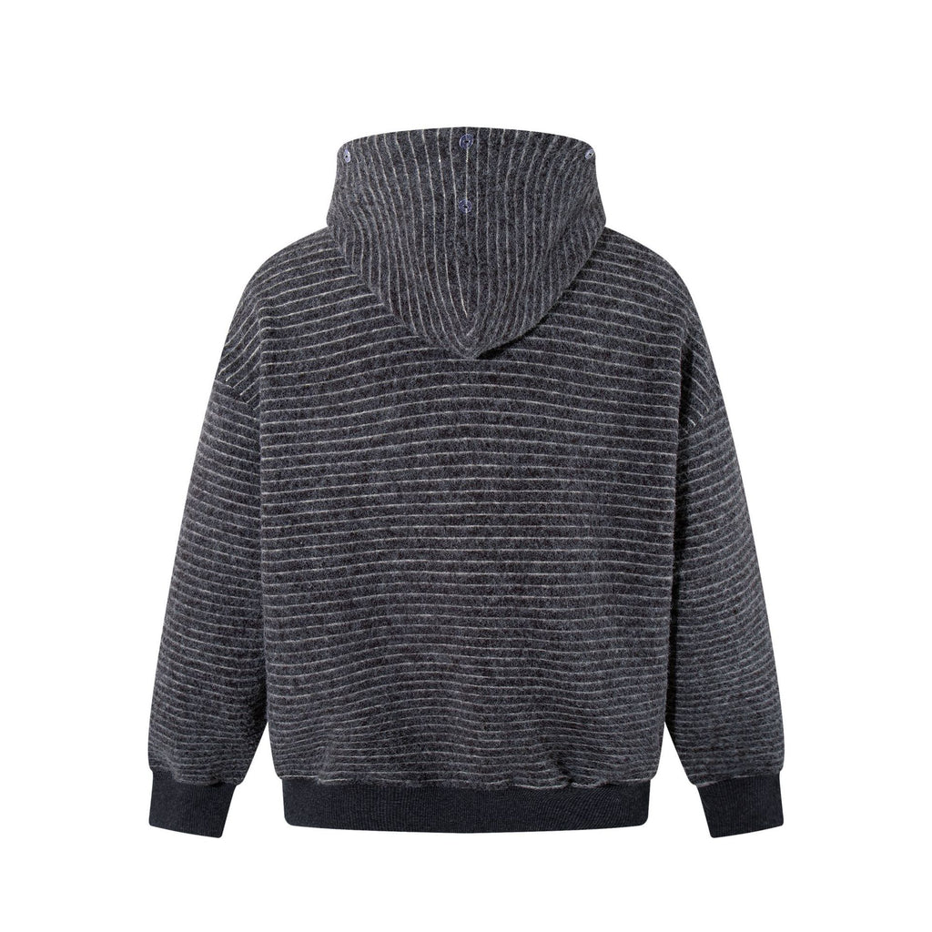 New American Retro Minimalist Versatile Striped Hooded Sweatshirt with Fur Collar Jacket 180