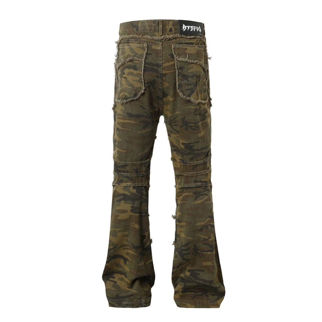 Spring New Arrival American Retro Street Style Washed Loose Fit Camouflage Jeans 168