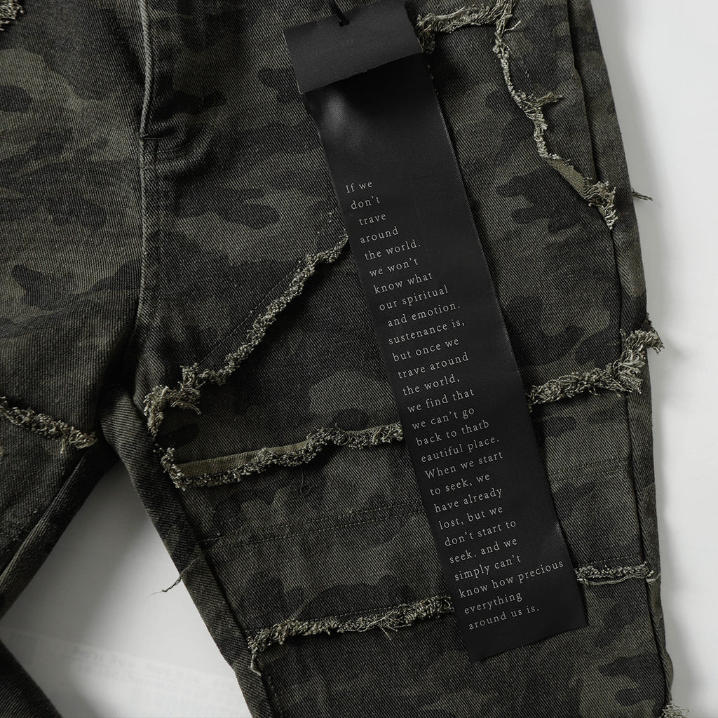 Brand 2025 American Retro Damaged Rough Wash Jeans Micro-la Personalized Cleanfit Pants 169