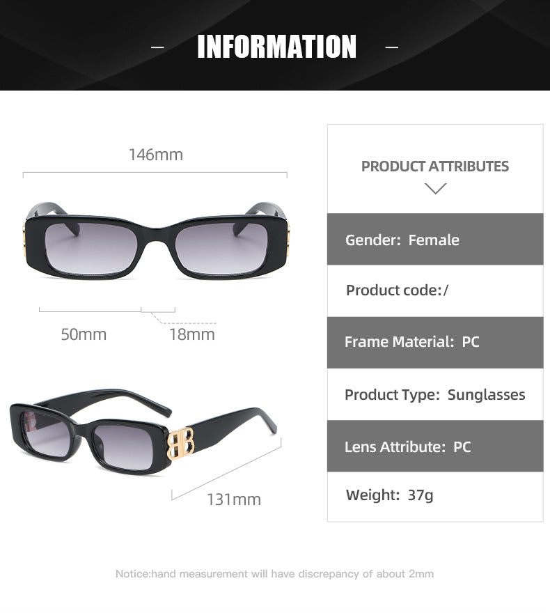 New B Family European and American Retro Small Frame Sunglasses Female Internet Celebrity Street Photography Square Sunglasses Cross-Border Versatile Sunglasses