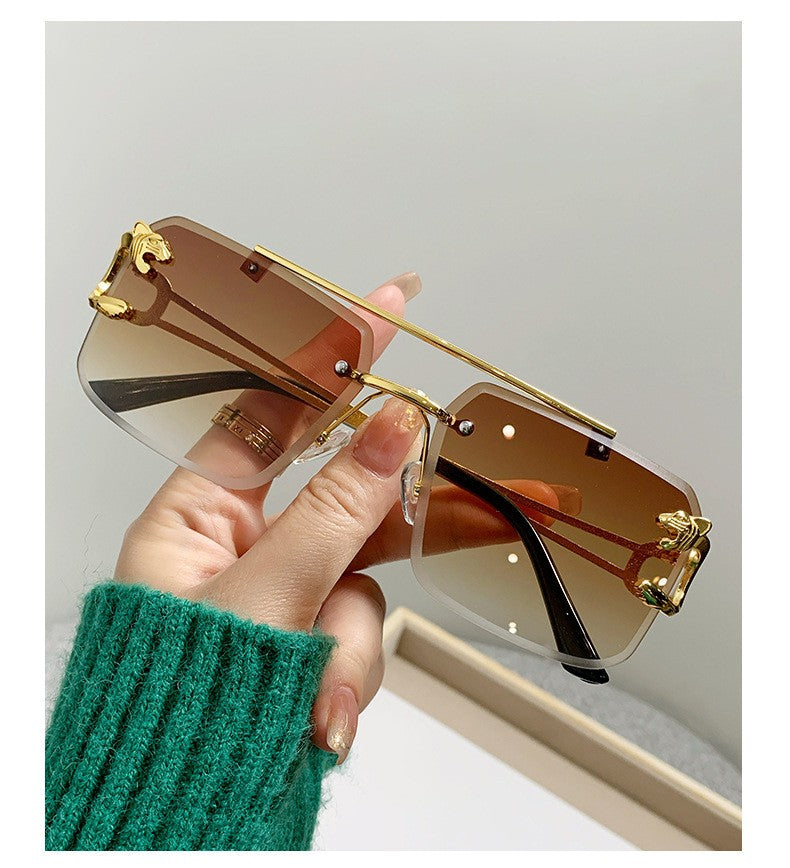 European and American cross-border double beam trim cheetah sunglasses men's wholesale personalized trendy sunglasses women's sunglasses