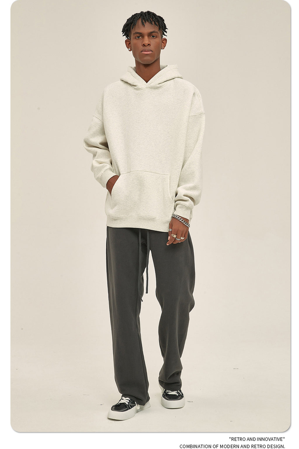 2025 Autumn/Winter New Arrival: Oversized Fleece-Lined Trendy Men's Hoodie and Pants Set 132