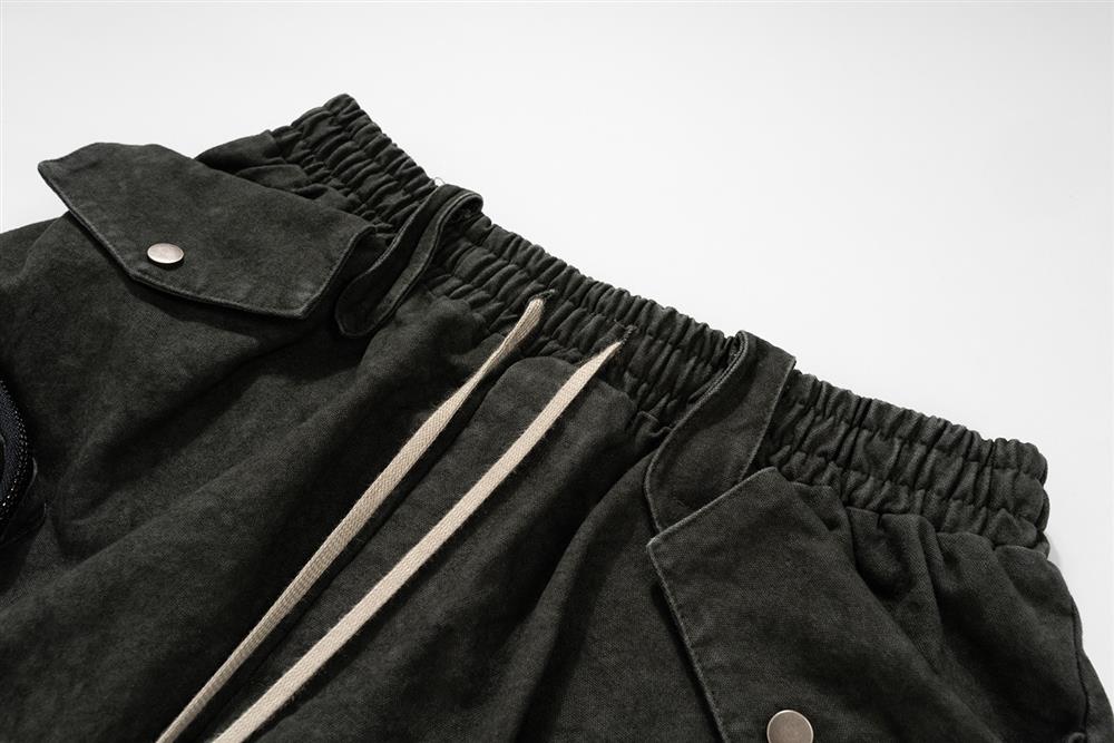 High-street style loose straight-leg heavy-duty tie-dye canvas washed denim shorts