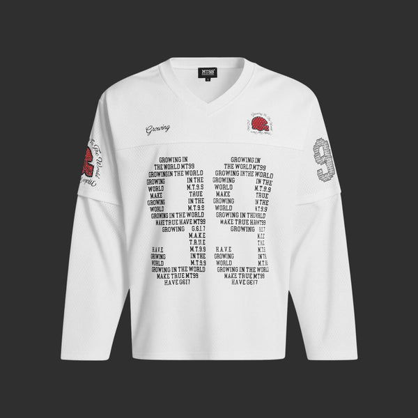 All-Over Slogan V-Neck LS