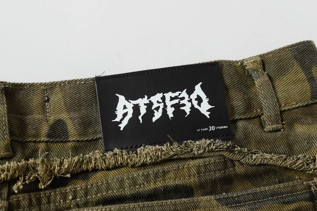 Spring New Arrival American Retro Street Style Washed Loose Fit Camouflage Jeans 168