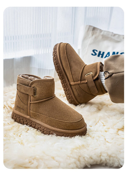 Fur-Lined Snow Boots Winter Fleece-Lined Thickened Warm Large Cotton Shoes