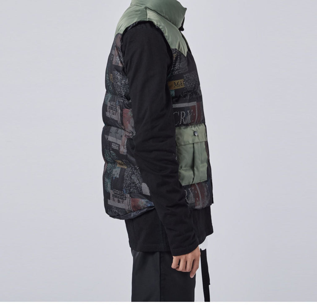 2024 Tooling Cotton Stitching Mesh Camouflage Vest Men's Autumn and Winter Waistcoat Vertical Collar Fashion Brand Men's Cotton Vest 157