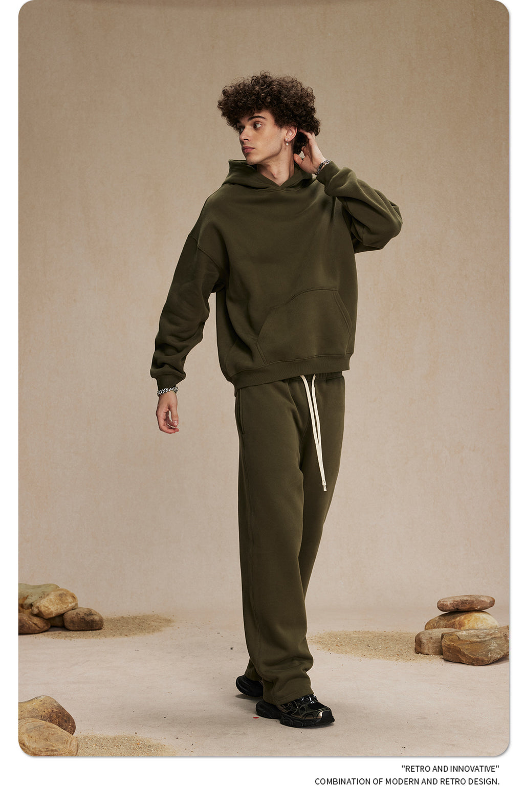 2025 Autumn/Winter New Arrival: Oversized Fleece-Lined Trendy Men's Hoodie and Pants Set 132