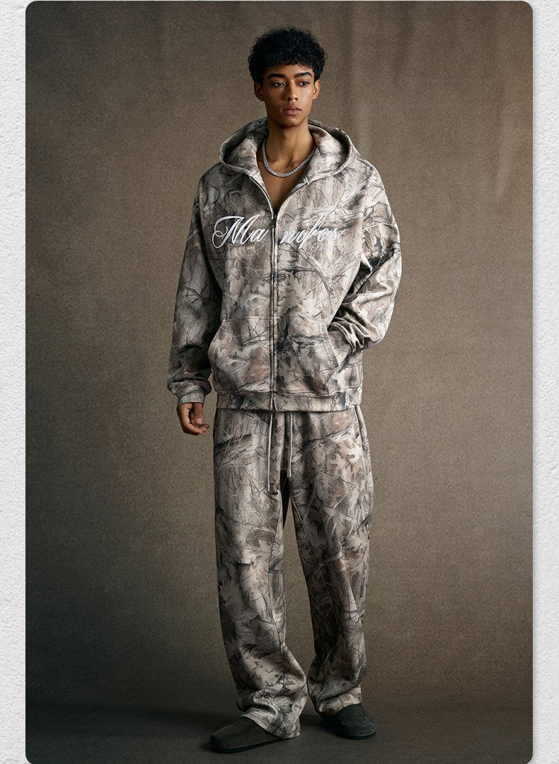 Street Style Chic Winter European and American Style Camouflage Embroidered Fleece-Lined Hoodie Jacket for Men 177