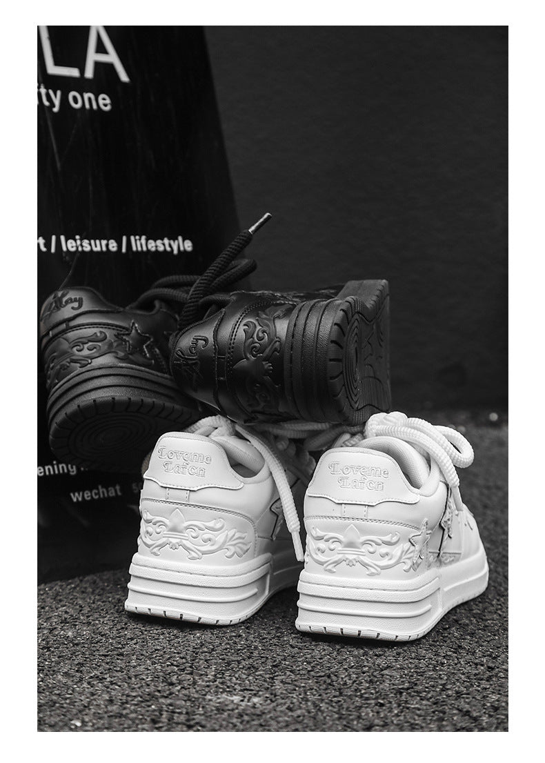 Embossed Star Pure Black Skateboard Shoes