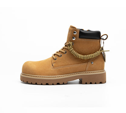 Tbof【Lightweight】Men's Leather High-Top Martin Boots, Outdoor Work Hiking Shoes, Thick-Soled Height-Increasing Yellow Boots