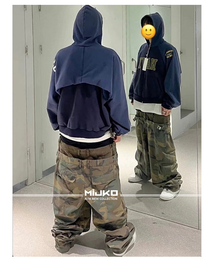 MIJKO Men's and Women's Triple-Waist Camouflage Cargo Pants with Buckle Waist Design, Casual Straight Leg Pants, Trendy 152