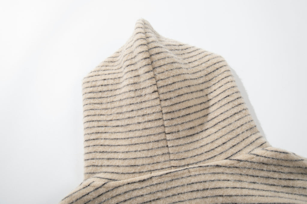 New American Retro Minimalist Versatile Striped Hooded Sweatshirt with Fur Collar Jacket 180