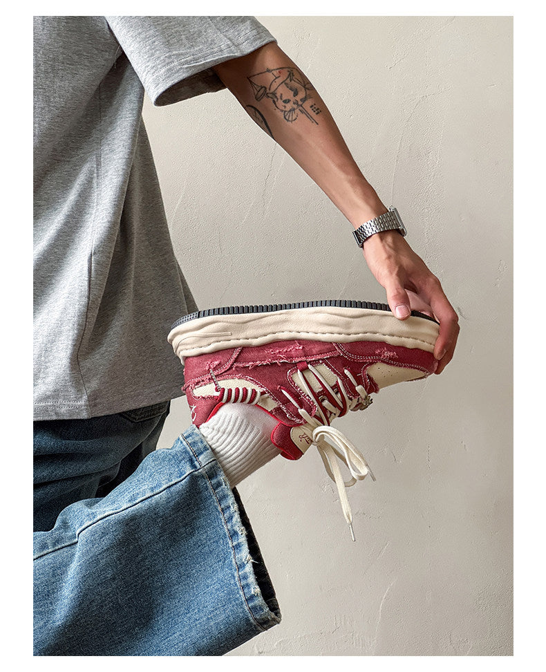 Invisible Height Increase thick-Soled Dissolving Sneakers, Red Washed