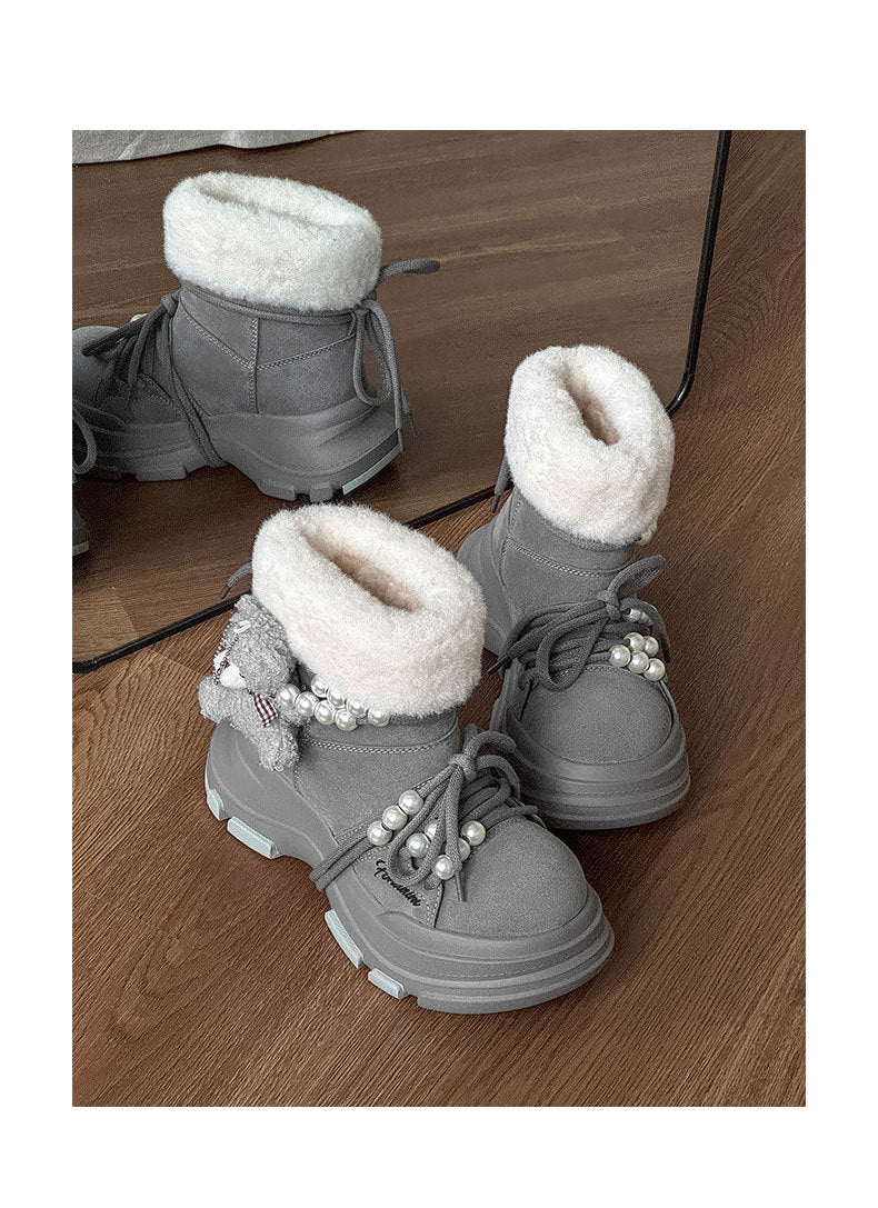 Regular Thick-Soled Bear Plush Winter Snow Boots