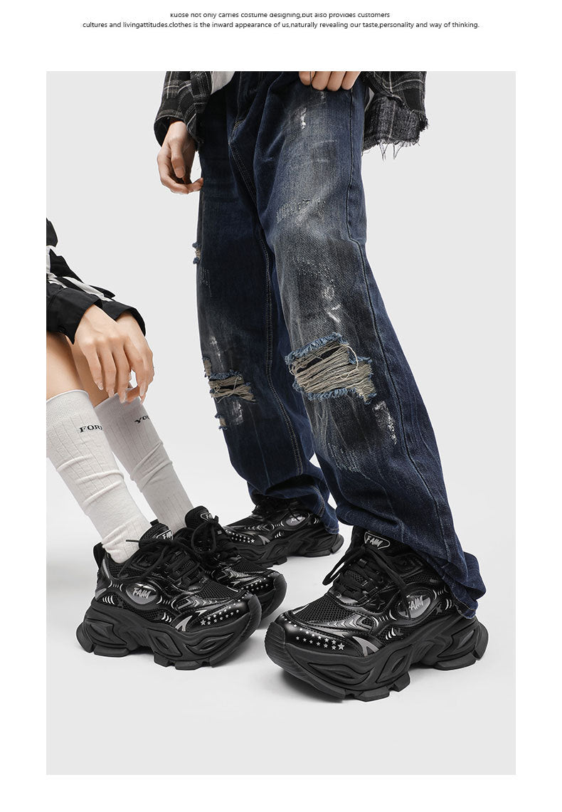 New Liquid Silver Red Dad Shoes