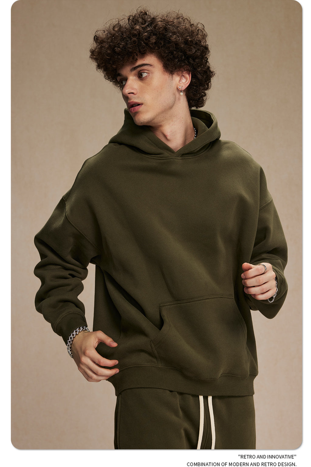 2025 Autumn/Winter New Arrival: Oversized Fleece-Lined Trendy Men's Hoodie and Pants Set 132