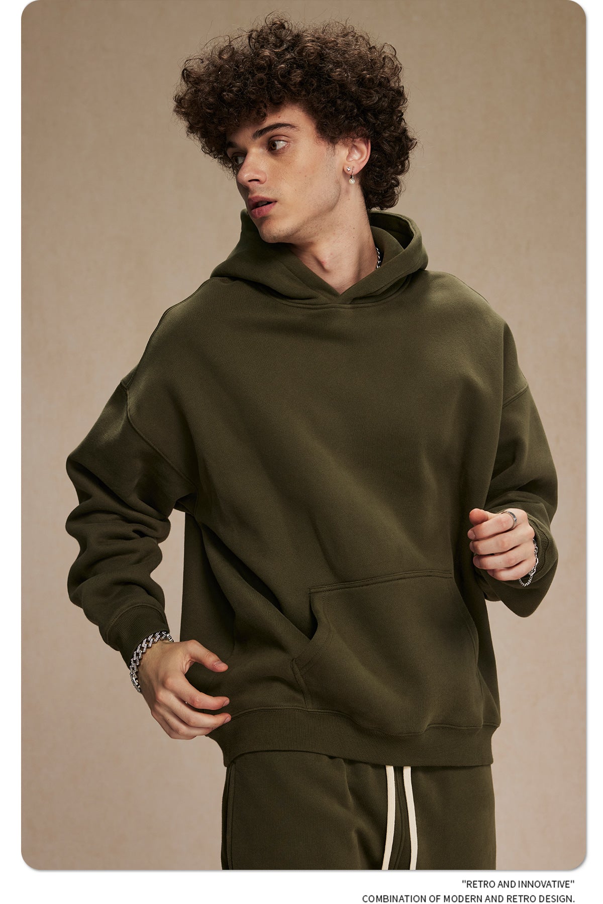 2025 Autumn/Winter New Arrival: Oversized Fleece-Lined Trendy Men's Hoodie and Pants Set 132