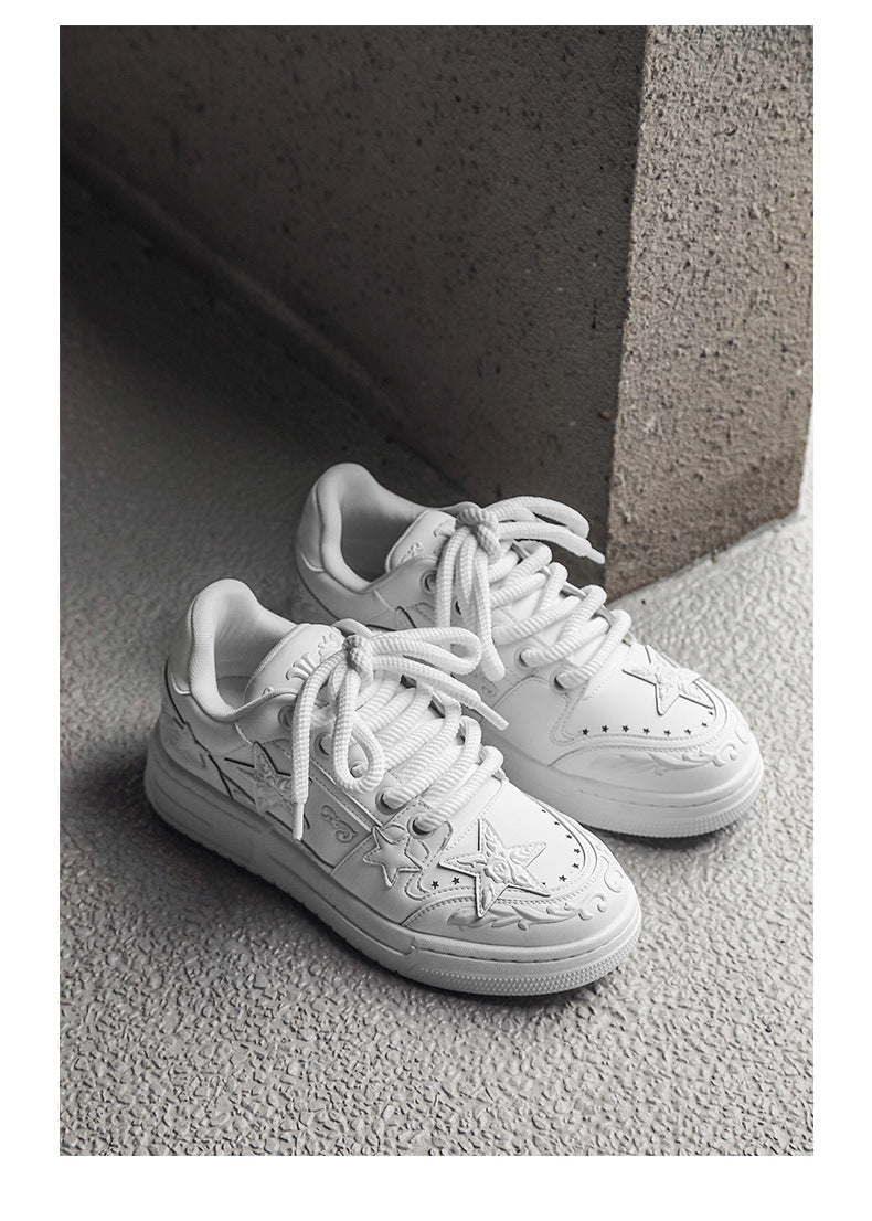 Embossed Star Pure Black Skateboard Shoes