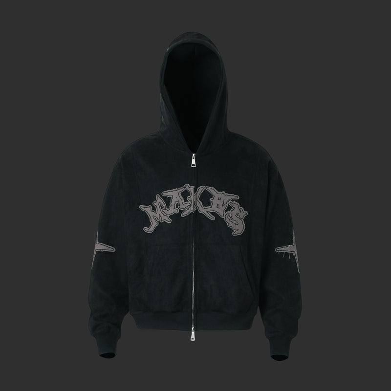 Solid Color Embroidered Thickened Hooded Cardigan | FlipFit