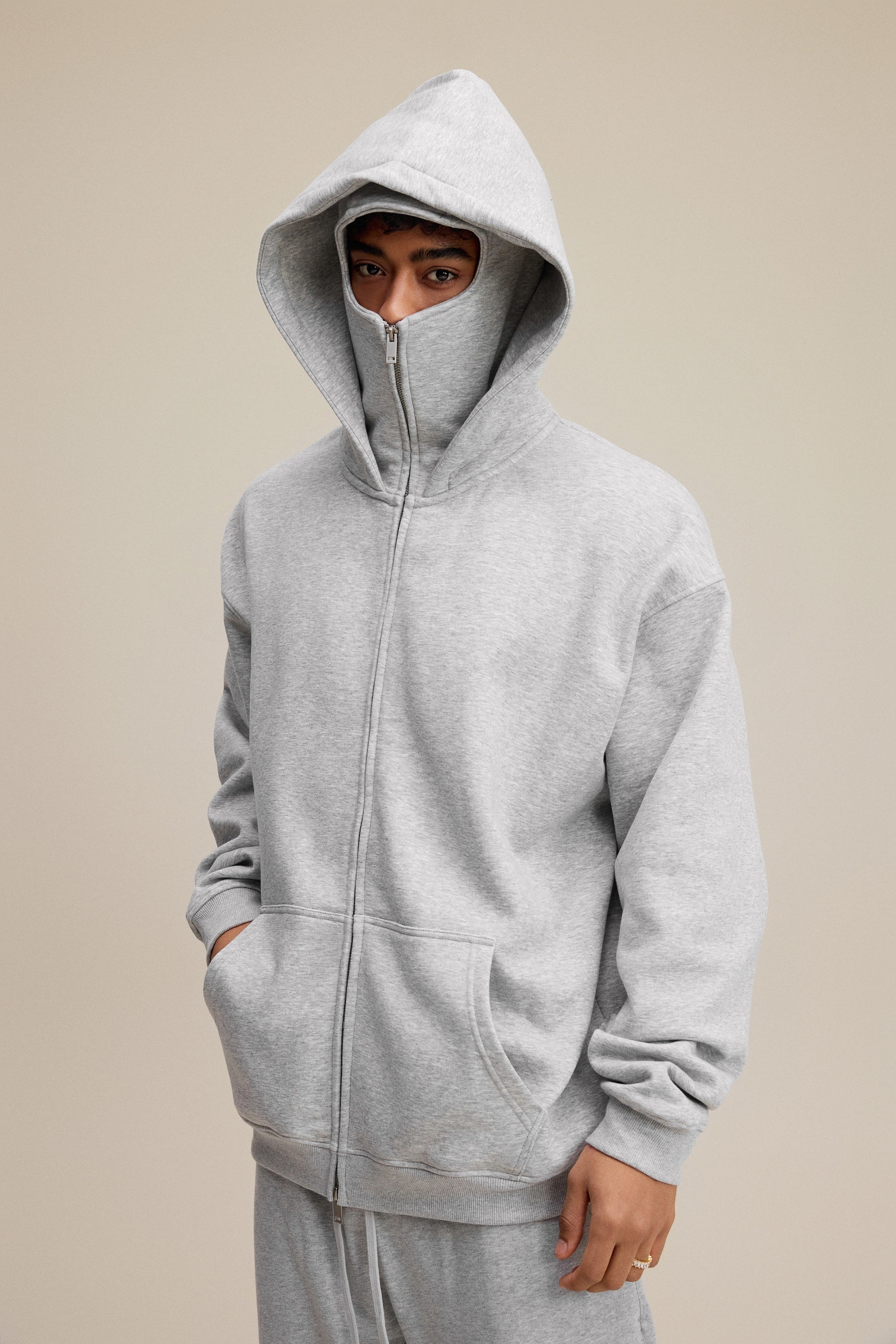 25ss Design Heavyweight Loose Outdoor Windproof Face Mask Hoodie Sweatshirt Fleece Zipper Cardigan Jacket for Men 146