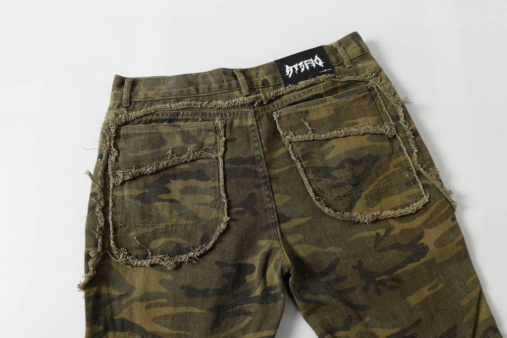 Spring New Arrival American Retro Street Style Washed Loose Fit Camouflage Jeans 168