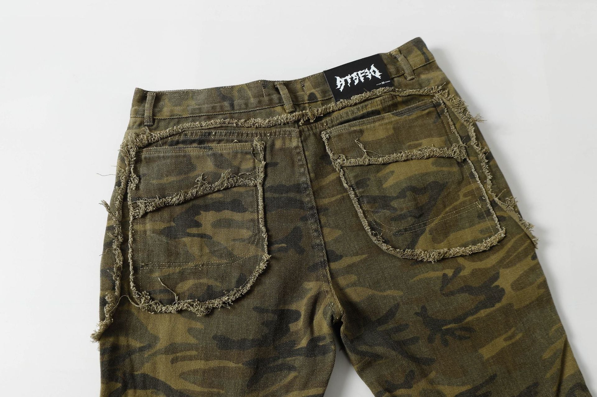 Spring New Arrival American Retro Street Style Washed Loose Fit Camouflage Jeans 168