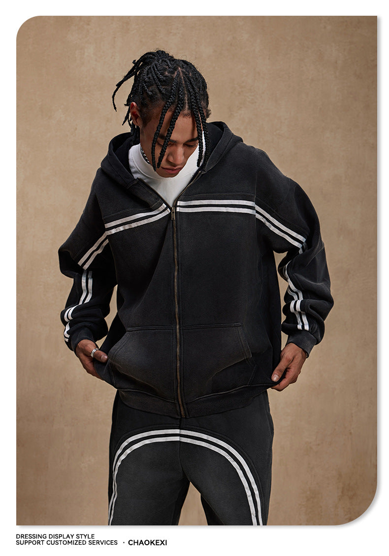 European and American High Street Spray Maliu Color Contrast Ribbon  oversize Sweatpants 108