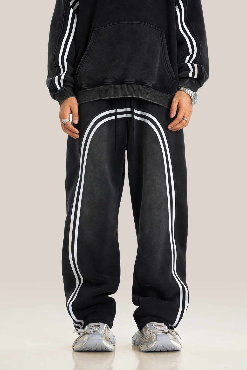 European and American High Street Spray Maliu Color Contrast Ribbon  oversize Sweatpants 108