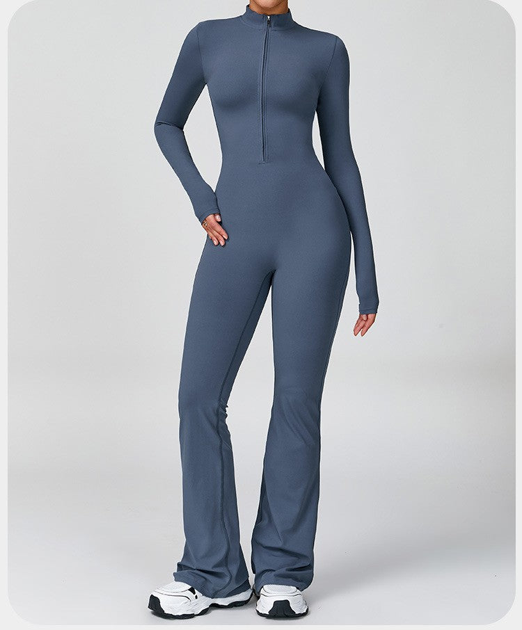 Cross-border zipper cloud-feel long-sleeved yoga bodysuit, high-intensity fitness exercise one-piece bodysuit 181