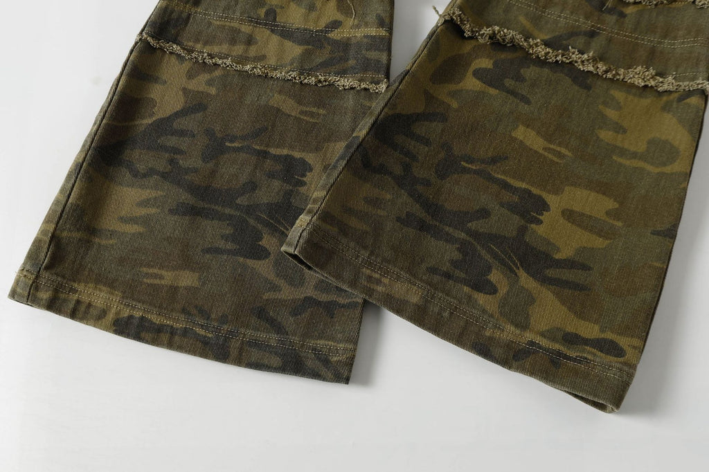 Spring New Arrival American Retro Street Style Washed Loose Fit Camouflage Jeans 168