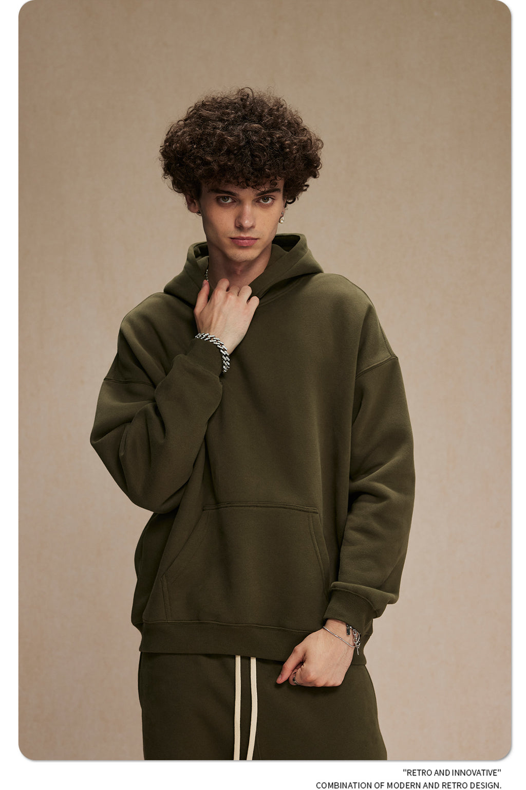 2025 Autumn/Winter New Arrival: Oversized Fleece-Lined Trendy Men's Hoodie and Pants Set 132