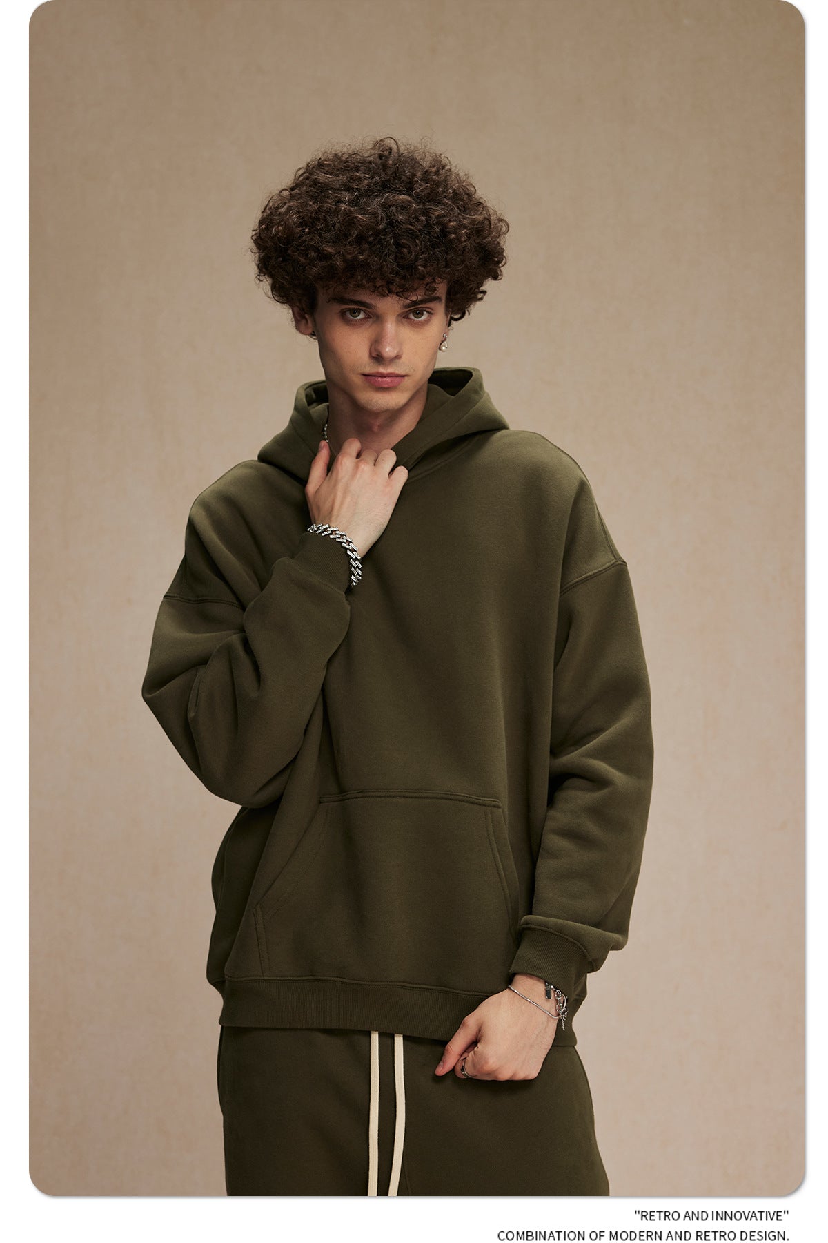 2025 Autumn/Winter New Arrival: Oversized Fleece-Lined Trendy Men's Hoodie and Pants Set 132