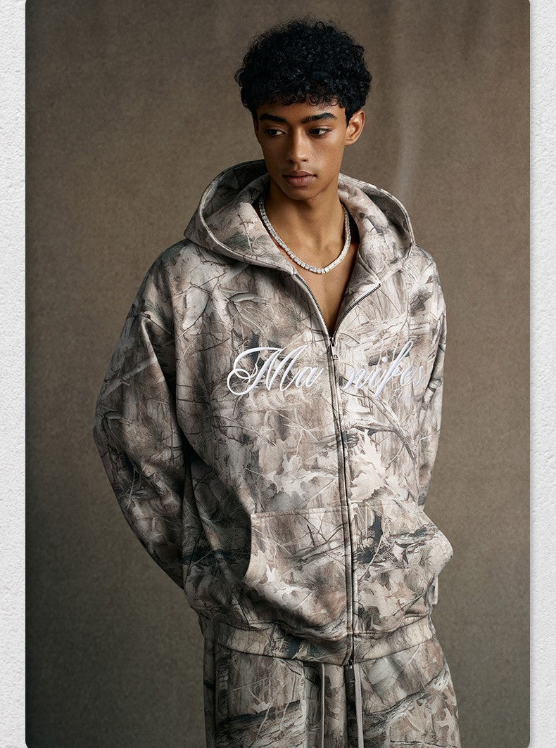 Street Style Chic Winter European and American Style Camouflage Embroidered Fleece-Lined Hoodie Jacket for Men 177