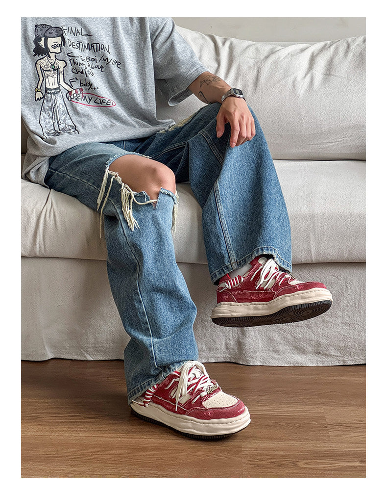 Invisible Height Increase thick-Soled Dissolving Sneakers, Red Washed