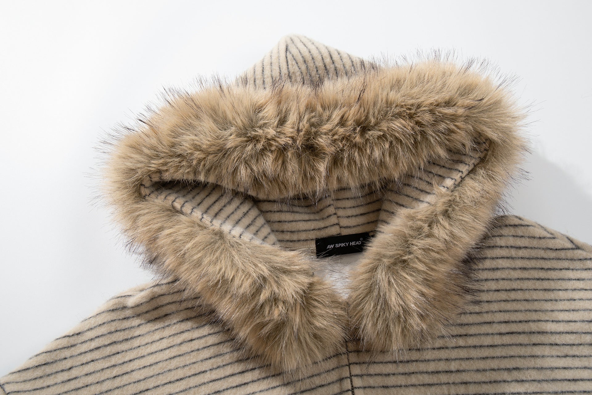 New American Retro Minimalist Versatile Striped Hooded Sweatshirt with Fur Collar Jacket 180