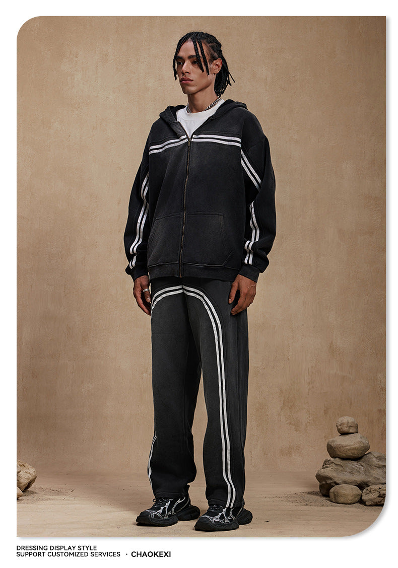 European and American High Street Spray Maliu Color Contrast Ribbon  oversize Sweatpants 108