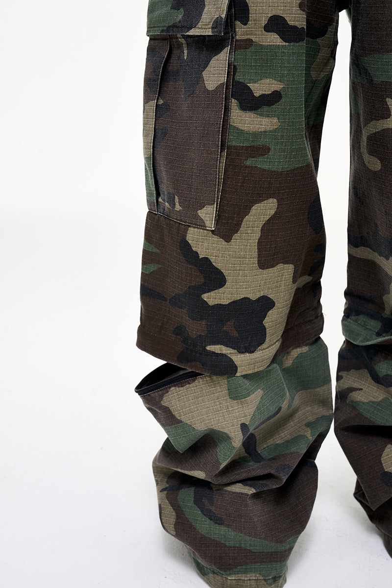 CWHAT American-style multi-pocket detachable two-way workwear casual loose camouflage pants; VIBE wide-leg paratrooper pants.