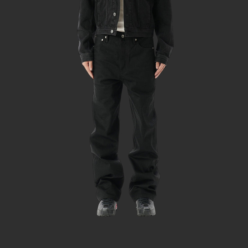 Pure Black Straight Leg Jeans Men Loose Streetwear Denim Pants | FlipFit