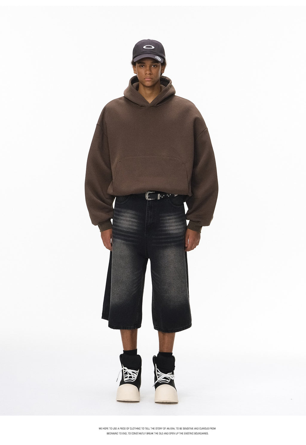 340G Heavyweight Fleece-Lined Hoodie with Curved Sleeves, Men's American Style, Cleanfit Short Solid Color Warm Hoodie 143